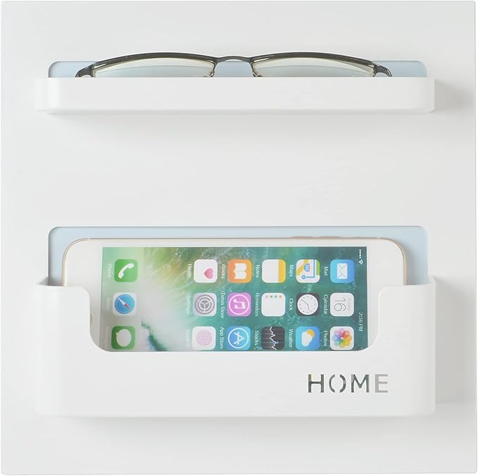 Bedside Shelf with Strong Sticky Gel,Wall Mount Organizer Holder for Cell Phone,Glasses,Remote,Keys,Adhesive Wall Shelves for Bedroom,Bathroom, Kitchen,No Drill Space Saver (Horizontal Type/Black)