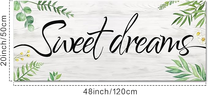 KREATIVE ARTS Large Sweet Dreams Wall Art - 20"x48" Canvas Quote Poster for Master Bedroom Above Bed - Inspirational Nature Plant Wood Decor - Framed Wall Art for Couple's Bedroom and Bathroom