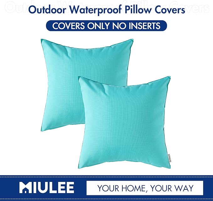 MIULEE Pack of 2 Decorative Outdoor Waterproof Pillow Covers Square Garden Cushion Sham Throw Pillowcase Summer Shell for Patio Tent Couch 18x18 Inch Light Green