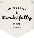 Bible Verse Banner – "I Am Fearfully and Wonderfully Made" Linen Wall Hanging, Religious Decor for Kids Room, Nursery, Classroom, 12.4x14 in
