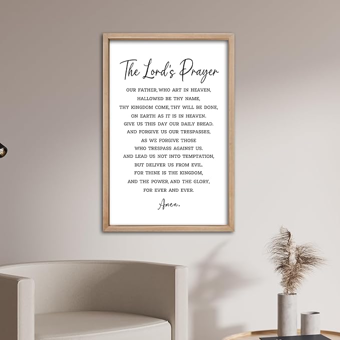 comurdyo Christian Wall Art The Lords Prayer Rustic Bible Verse Wall Decor 16"×11" Our Father Prayer Inspirational Positive Religious Saying Sign God Jesus Scripture Print Hanging (Wood)