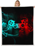 Gaming Sherpa Blanket Throw for Kids & Teens - Queen Size 90"x90" Fleece Blanket - Modern Gamepad Design - Bedspread Cover for Game Room & Sofa Decor - Turquoise, Red, Black