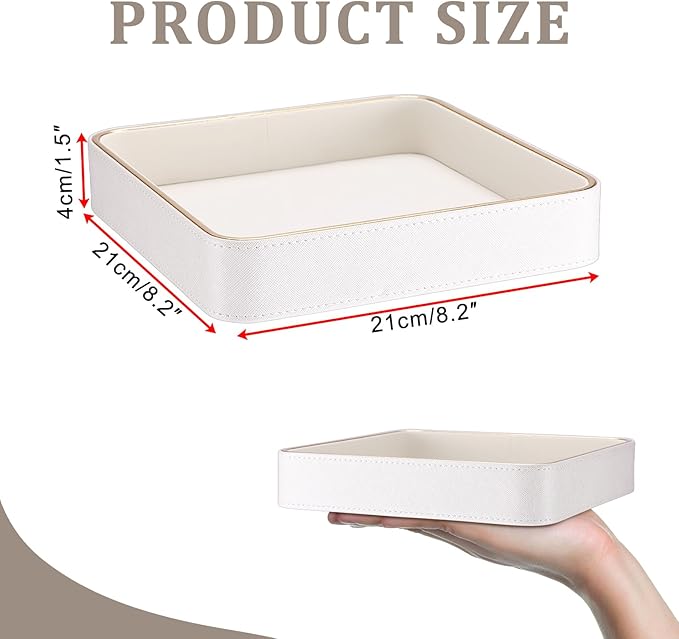 Decorative Key Holder Tray PU Leather Valet Tray Desk Organizer Tray for Wallet Remote Trinket Dish for Vanity Nightstand Beside, 8.2" x 8.2" x 1.5"