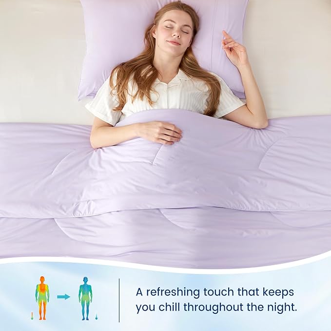 Cozy Bliss Cooling Comforter Queen Size, Reversible Lightweight Cooling Blankets for Hot Sleepers and Night Sweats, Q-Max>0.45 Soft Breathable Silky Smooth Summer Comforter, Lavender Purple, 90"x90"