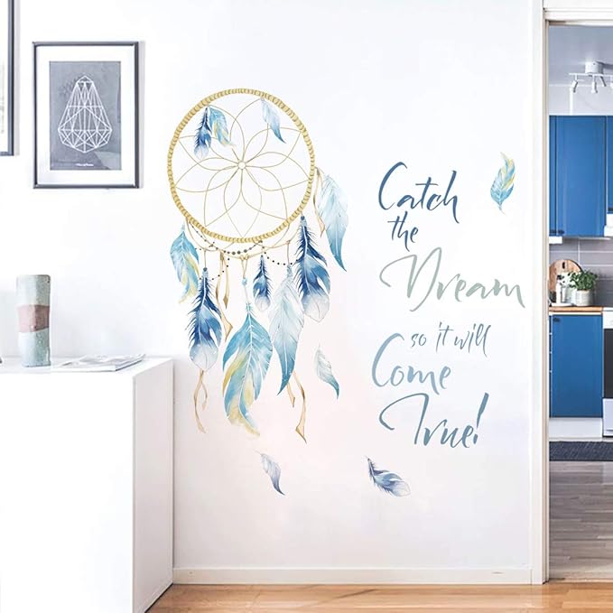 Runtoo Dream Catcher Quotes Wall Decals Colorful Feathers Wall Art Stickers Bedroom Living Room Home Decor