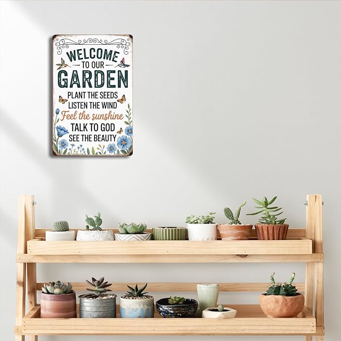 Cottagecore Garden Signs for Outside Decor Gifts Vintage Gardening Metal Tin Signs for Garden Home Greenhouse Living Room Bedroom Yard Outdoor Decor 8X12 Inch
