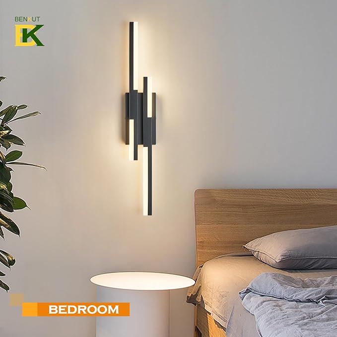 Modern LED Wall Sconce Black Remote Wall Light Fixtures for Bathroom, Dimmable Vanity Light Indoor LED Remote Wall Sconce for Bedside Bedroom Living Dining Room (27.6inch 3000-6500K 1 Pack)