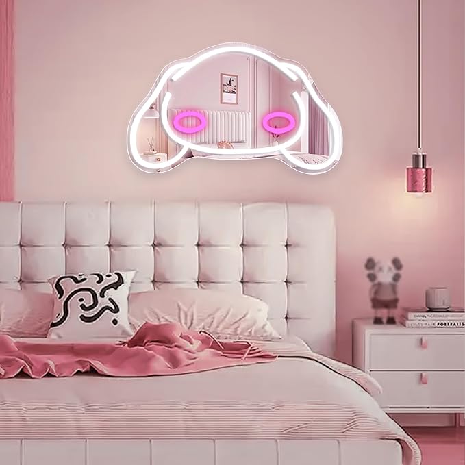 Anime Mirror Neon sign Dimmable Led Sign for Dresser Room Decor Dog Wall Neon Light Up Acrylic Mirror Bedroom Wall Locker Room Living Room Gifts