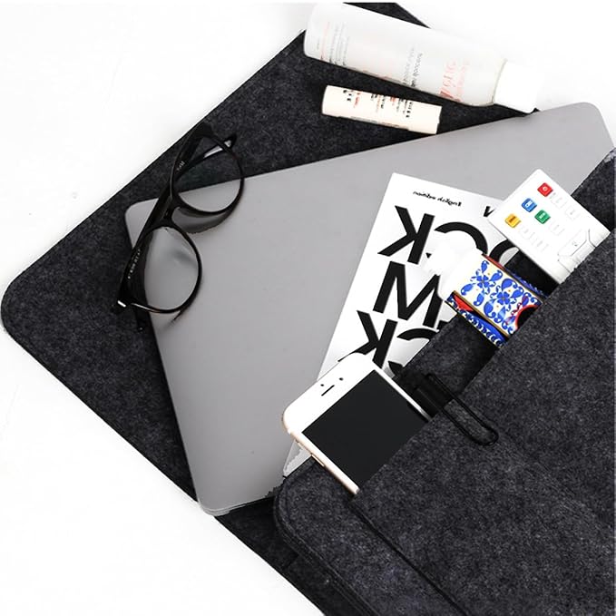 Bringsine 5 Pockets Bedside Caddy, Felt Bed Storage Organizer Hanging Bag Holder for Magazine Book Phone Tablet iPad Cables Remote and Glasses Holder Home Dorm Bed Sofa-Black