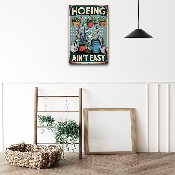 Funny Gardening Essentials Garden Mental Tin Sign Outside Decor - Humorous Gardening Gift for Women Enthusiasts, 12 x 8 Inches