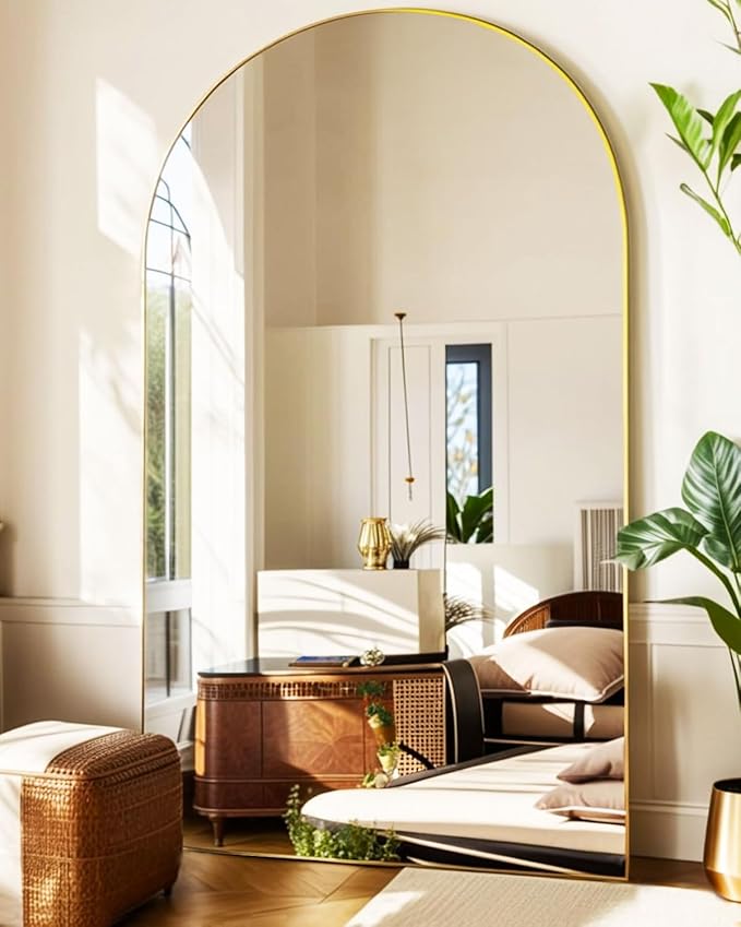 Full Length Floor Mirror, 82x42 Inch Oversized Arched Standing Mirror in Gold for Bedroom, Living Room, Dressing Room - Elegant Freestanding Leaning Mirror Decor