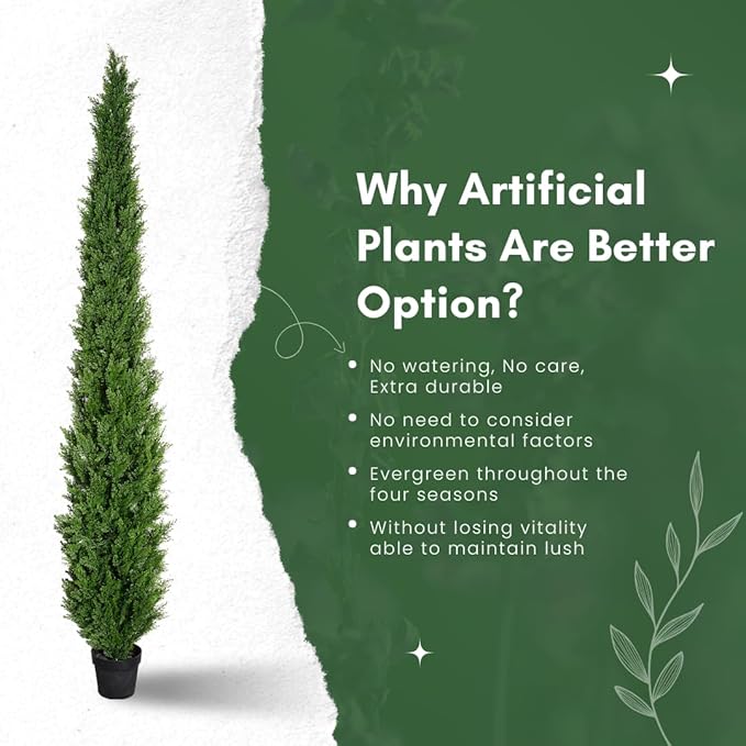 8 Feet Pre-Potted Evergreen Outdoor Artificial Cedar Tree for Front Porch Decor, Outdoor Entryway Decor Fake Tree, Tall Faux Tree with UV Resistant Coating (2 Pack)
