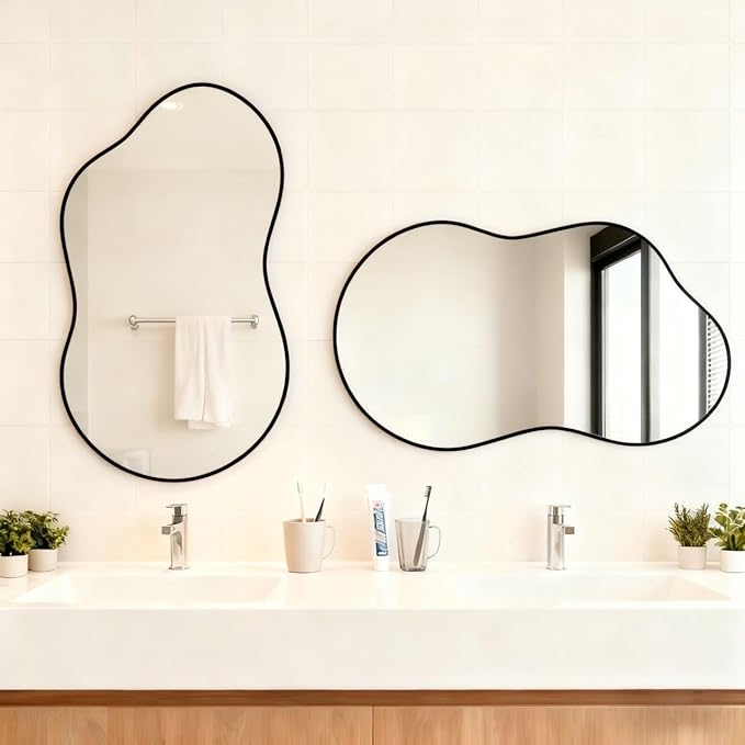 Itrue Black 20×36Inch Asymmetrical Mirror Irregular Wall Mirror,Tempered Glass Bathroom Mirrors for Over Sink,Living Room, Bathroom, Vanity, Entryway, Hallway.