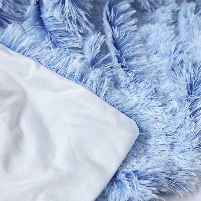 Plush Super Soft Blanket Bedding Sofa Cover Furry Fuzzy Fur Warm Throw Qulit Cozy Couch Blanket for Winter (51"x63",Blue and White)