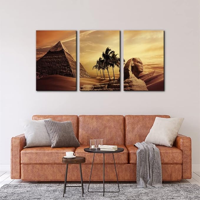 Pacimo Ancient Egypt Secrets Painting on Canvas Pyramid Sphinx Modern Wall Art Home Decoration for Living Room Pictures Multi Panel HD Printed Post and Prints Framed Ready to Hang - 16" x 24" x 3