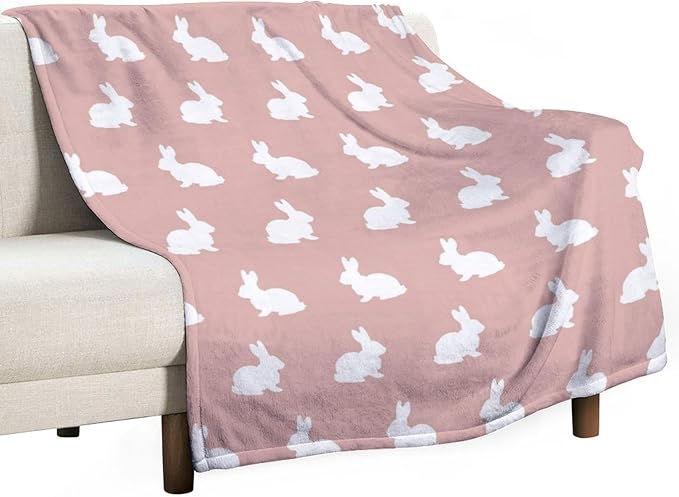 ITFRO Easter Gift Flannel Fleece Throw Blanket for Couch 50x60 Inches Cute Rabbit Mother's Day Soft Cozy Pink Animal Blanket All Seasons Home Decor for Bed Sofa (Rabbit Pink)