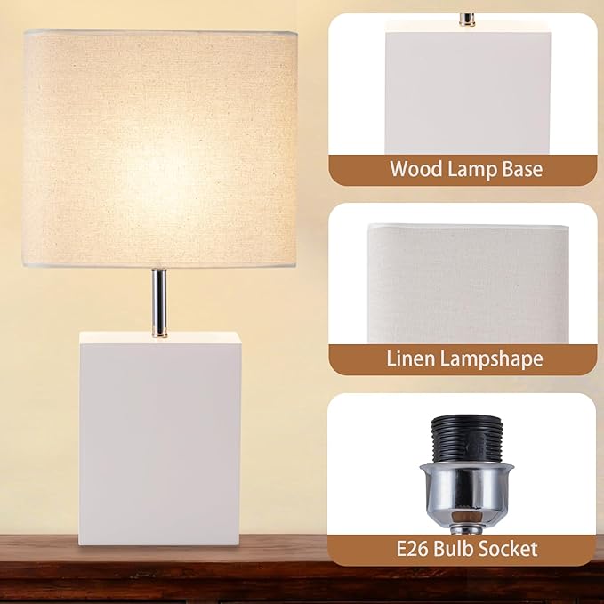 lapupu 23" Wood Table Lamp Set of 2 for Living Room, Modern Bedside Lamps for Bedroom, Large Farmhouse Nightstand Lamp, Desk Lamps for End Table Home Decor, White