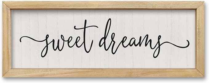 comurdyo Romantic Sweet Dreams Sign Above Over Bed Wall Decor 16"×6" Small for Modern Couples Master Bedroom Above Bed Minimalist Wood Framed Wall Art Plaque Decoration Hanging (Wood)