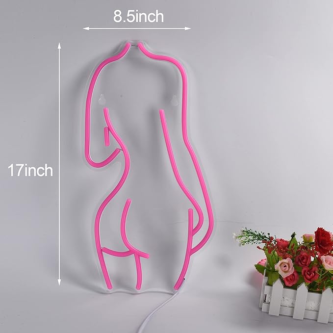 Lady Back Neon Signs LED Night Lights USB Connected Decorative Sign Bedroom Man Cave Room Bar Pub Store Club Garage Home Party Wall Art Decoration (17X8.5inches,Pink)