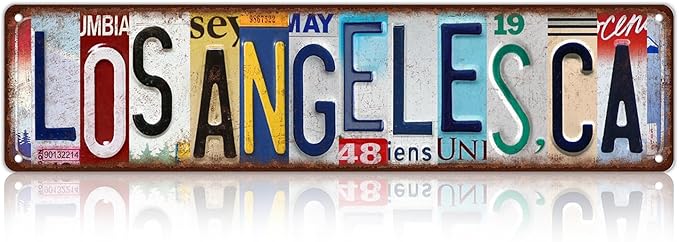 Vintage City Street Sign Los Angeles,CA Wall Decor Metal Tin Signs for Bar Home Bedroom Garage