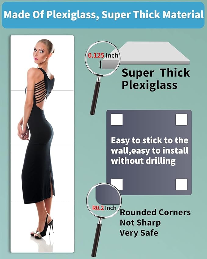 Unbreakable Mirror Tiles Self Adhesive,4 PCS 14”x12” Toddler Mirror For Classroom Decor, Peel And Stick On Small Mirrors For Wall Decor, Shatterproof Plastic Mirrors Stickers for Kids Decorative