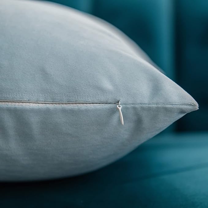 DEZENE Lumbar Pillow Covers 12x20 Light-Blue: Pack of 2 Cozy Soft Velvet Rectangular Modern Luxury Decorative Throw Pillow Cases for Sofa Couch Living Room Bed Home Decor
