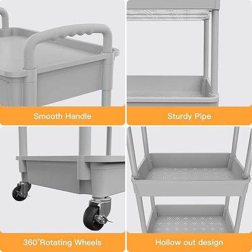 5 Tier Rolling Utility Cart with Drawer,REBECAT Utility Cart Made of Multifunctional Storage Organizer Tool for Kitchen,Bathroom,Living Room,Office(Gray)