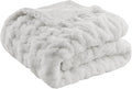 Madison Park Ruched Luxury Throw Premium Soft Cozy Brushed Long Faux Fur For Bed, Couch or Sofa, 50"x60", Silver Grey