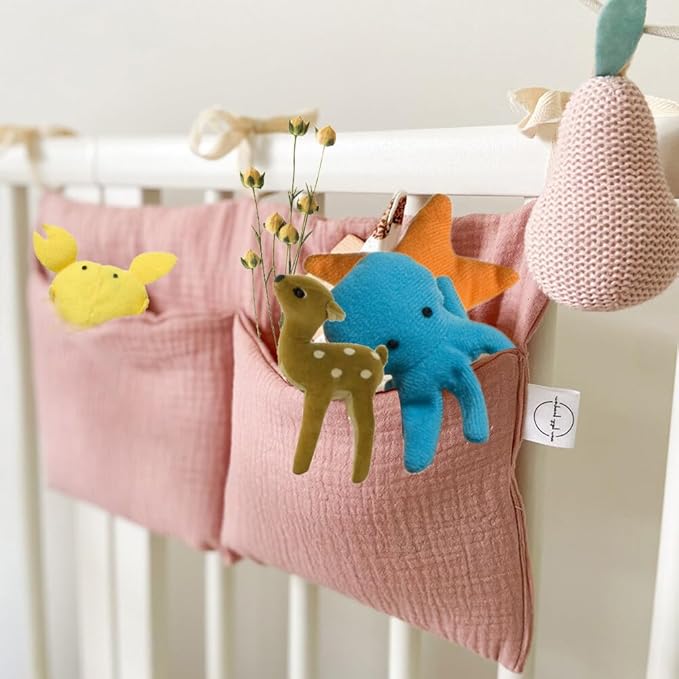 2 Pack Baby Crib Hanging Storage Bag, 2-Pockets Baby Crib Side Organizer Crib Hanging Organizer for Diapers, Toys, Clothing