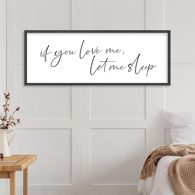 YWJKWLGS If You Love Me Let Me Sleep Sign Wall Art 32"×12" Funny Bedroom Decor Above Bed for Sleep Lovers Humorous Rustic Wooden Plaque for Her/Him (Black)