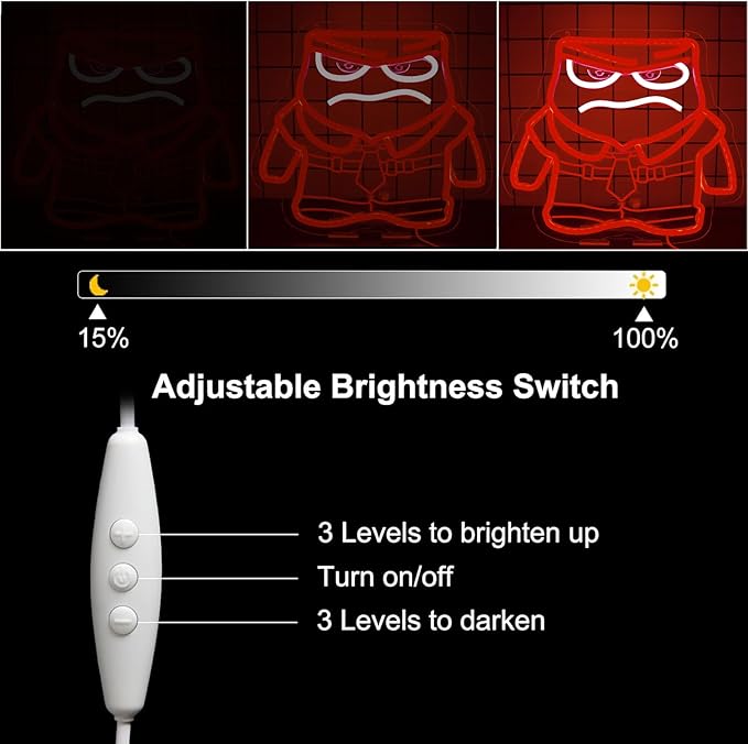 Cartoon Anime Neon Sign for Wall Decor Dimmable Cartoon Anger Neon Light Sign, LED Anger Neon Light for Bedroom Birthday Christmas Party Gifts10.9 * 12.2Inch