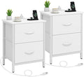 Vagusicc Nightstand Set of 2 with Charging Station, End Table Bedside Table with Power Outlet & USB Ports, Side Table with 2 Fabric Drawers for Bedroom, Living Room, White