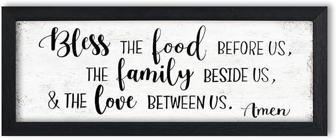 Bless the Food Before Us Wall Decor: Christian Bible Verse Wall Art Farmhouse Kitchen Dining Room Wall Decor Framed Small Plaque with Sayings - The Family Beside Us and The Love Between Us Signs