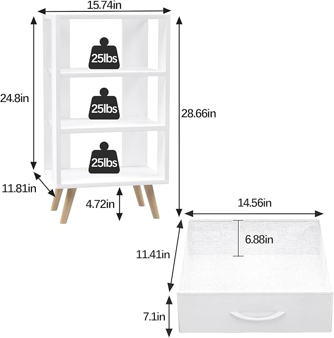 Night Stand, White Nightstand with Drawer, Side Table with Open Storage, 3-Tier Modern End Table, Bedside Table for Small Space, Living Room, Bedroom