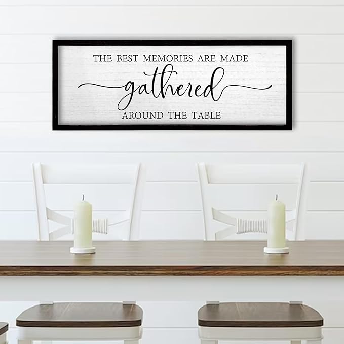 TQianJiang Dining Room Wall Decor The Best Memories Are Made Gathered Around The Table Sign 24"×10" for Farmhouse Vintage Dinner Kitchen Plaque Large Rustic Horizontal Wall Hanging Art (Black)