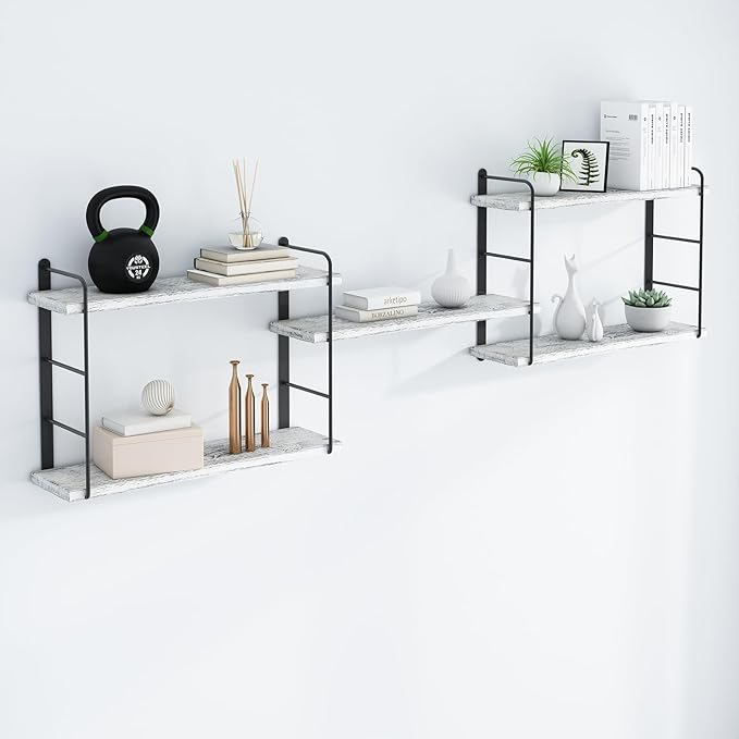 Wall Shelves, Wall Mounted Bookshelves, DIY Floating Shelves for Wall, Wood Hanging Book Shelves for Room, Bedroom, Living Room, Easy Installation (Washed White, 50W x 17H)