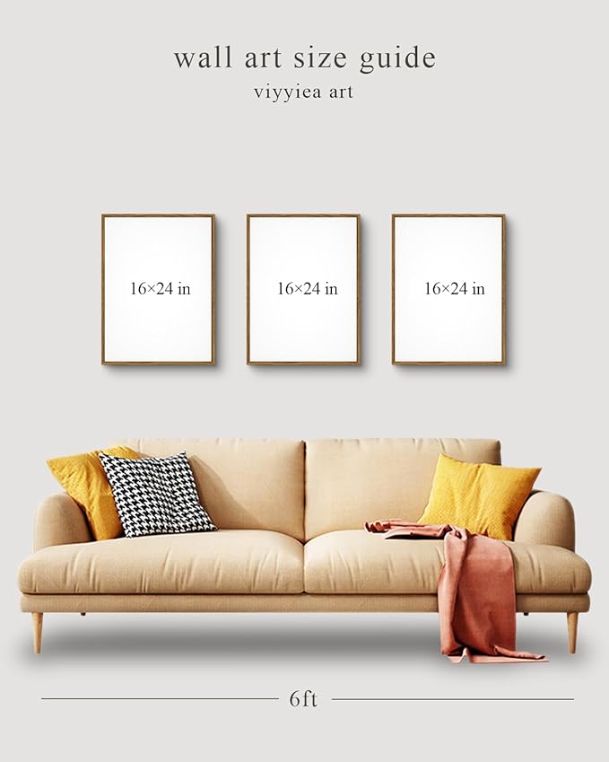 VIYYIEA Large Framed Canvas Wall Art, 3 Pcs, Living Room Vintage Landscape Decor, Nature Wall Art Bedroom Above Bed Decor, Country Retro Pictures, 16x24inch, Set of 3
