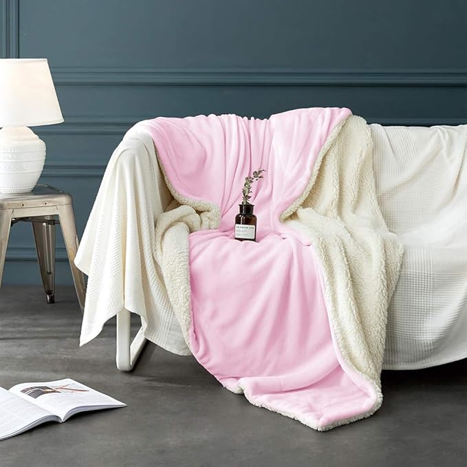 LBRO2M Sherpa Fleece Bed Blanket Fuzzy Plush Warm Super Soft Cozy Fluffy Microfiber Couch (Pink, Twin(65x90 Inches))