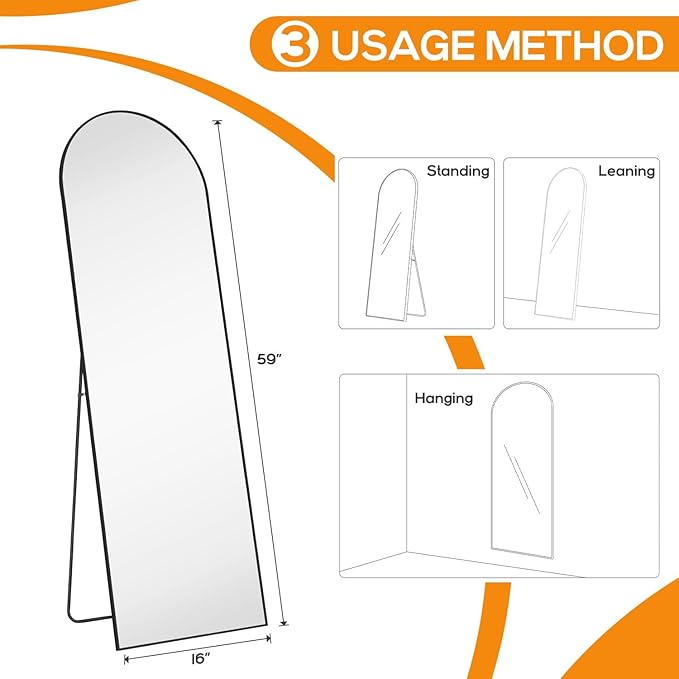Mirror Full Length, Upgraded Body Wall Mirrors with Shatter-Proof Glass, Floor Standing, Hanging or Leaning, Tall Mirror with Stand Aluminum Alloy Frame for Bedroom Cloakroom