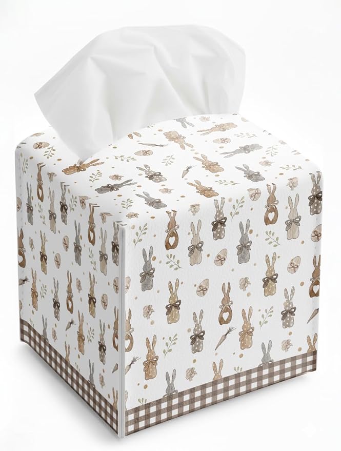 Easter Day Napkin Tissue Box Cover, Spring Carrots Bunny Waterproof Leather Paper Organizer Dispenser for Table Dining, Bathroom, Nightstand Vanity, Car, Housewarming Gift Ideas, M