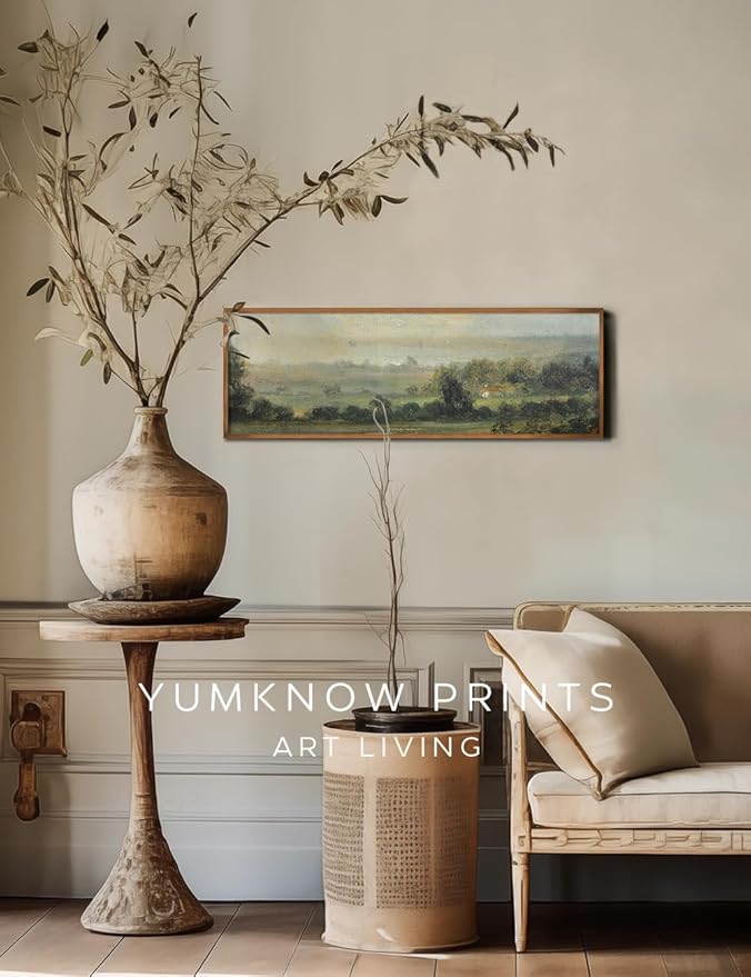 Unframed Rolled Vintage Farmhouse French Country Bedroom Wall Decor Above Bed - 10x30" - Wall Art Over the Bed - Panoramic Landscape Pictures Sign - Canvas Long Narrow Green Nature Wall Art