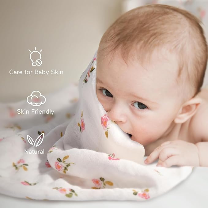 Momcozy Muslin Swaddle Blankets, 4-Pack Breathable and Skin-Friendly Receiving Blankets, Best Wishes Swaddle Blanket Shower Gifts & Baby Girl Newborn Essentials, Large 47"x47", Blooming Dream