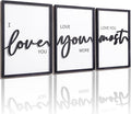 3D Wood I Love You Sign, Framed Love You More Sign 36x16”, Black And White Wall Decor for Bedroom Room Living Room (12x16 inches, Set of 3, Framed)