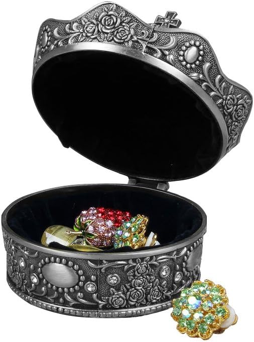 Creative Vintage Metal Alloy Crown Design Jewelry Box Ring Trinket Case Christmas Birthday Gift, Large