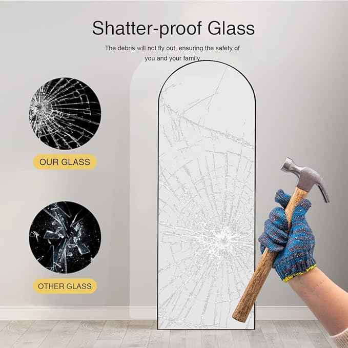 Floor Mirror, Full Length Mirror with Stand, Arched Wall Mirror, Gold Floor Mirror Freestanding, Wall Mounted Mirror for Bedroom Living Room, Gold