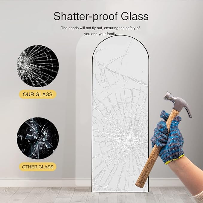Floor Mirror, Full Length Mirror with Stand, Arched Wall Mirror Full Length, Black Floor Mirror Freestanding, Wall Mounted for Bedroom, Black