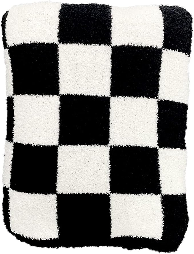 Checkered Throw Blanket Super Soft Luxurious Warm Blanket for Couch Reversible for Bed Sofa 50x60 Inches Black and White
