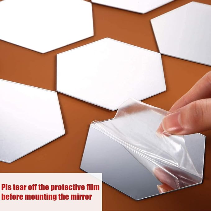 24 Pieces Removable Acrylic Mirror Setting Wall Sticker Decal for Home Living Room Bedroom Decor (Hexagon, 24 Pieces)