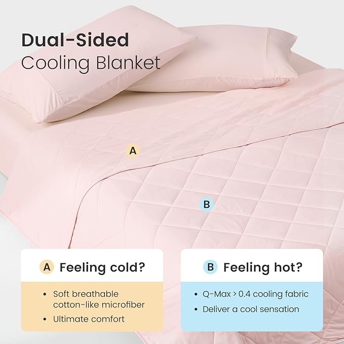 Cozy Bliss Cooling Throw Blanket for Hot Sleepers 50"x70", Q-Max 0.45 Cooling Comfort, Cold Blankets for Night Sweats Sleeping, Ultra-Cool Lightweight Breathable Summer Blanket for Couch Bed, Pink