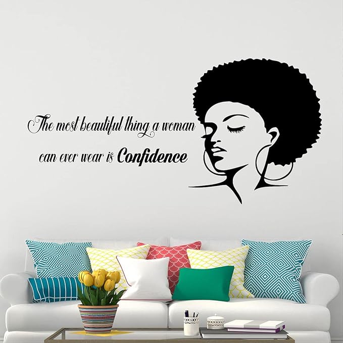African Woman Beauty Salon Wall Art Decal Beautiful Afro Black Girl Vinyl Wall Stickers Room Decor for Women Murals (LL2476 Black)